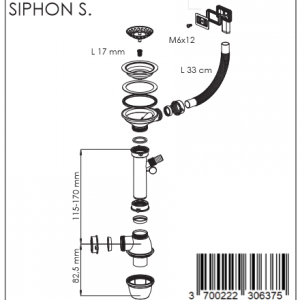 Vidage manuel 1 cuve avec trop plein vertical et siphon simple